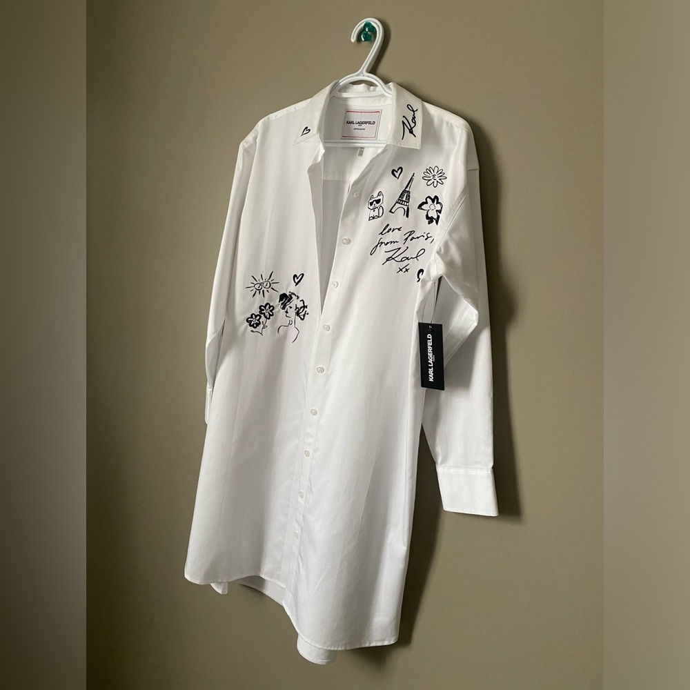 Karl Lagerfeld Shirt Dress oversized size XS NWT 100% cotton